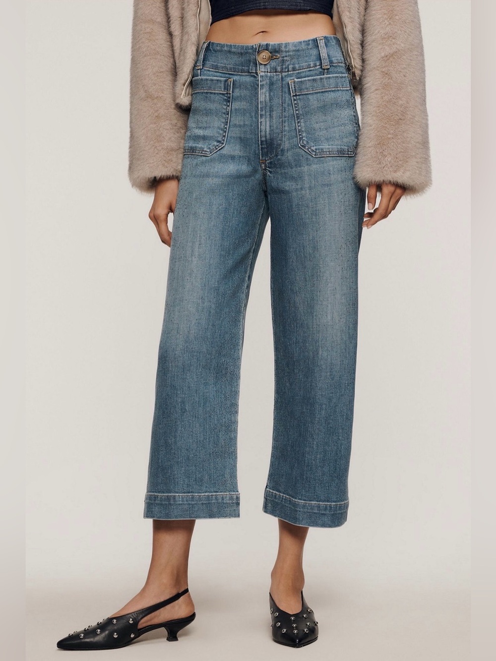 MAEVE The Colette Sparkle Crop High-Rise Wide-Leg Jeans 27P